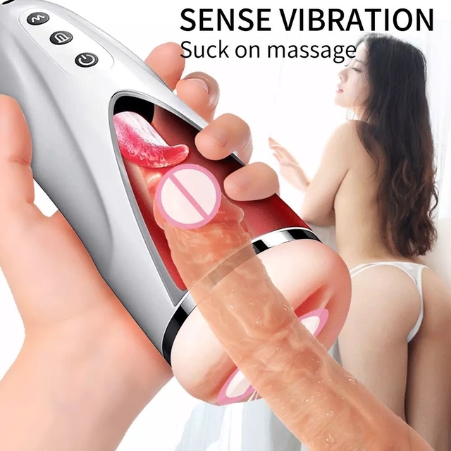 Automatic Male Masturbator Cup Realistic Tip Of Tongue And Mouth Vagina Pocket Pussy Blowjob Stroker Vibrating Oral Sex Toy